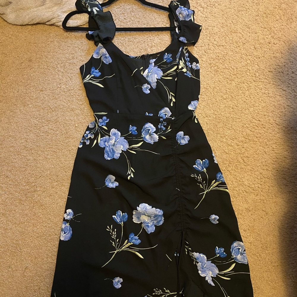 cold shoulder black floral wrap dress